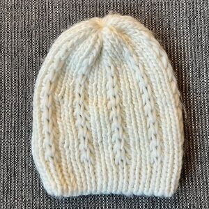 Women’s White Ivory Knit Woven Beanie w/ Silver Metallic Accents